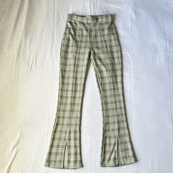 Urban Outfitters Urban Renewal Remnants Plaid Front Slit Olive Pants - Picture 8 of 11